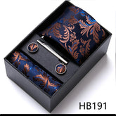 Conjunto de Gravata  Paisley Azul Marinho com Cobre